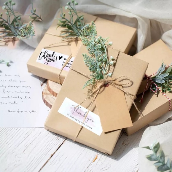 120pc Rectangle Thank You Stickers. Pink Watercolour. - Picture 3 of 6